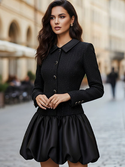 Tweed And Satin Bubble Hem Dress