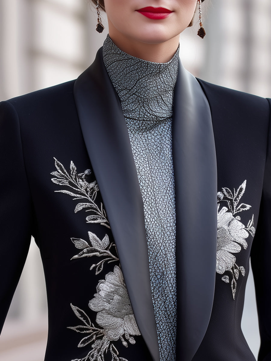 Embroidered Tuxedo Blazer With Satin Lapel