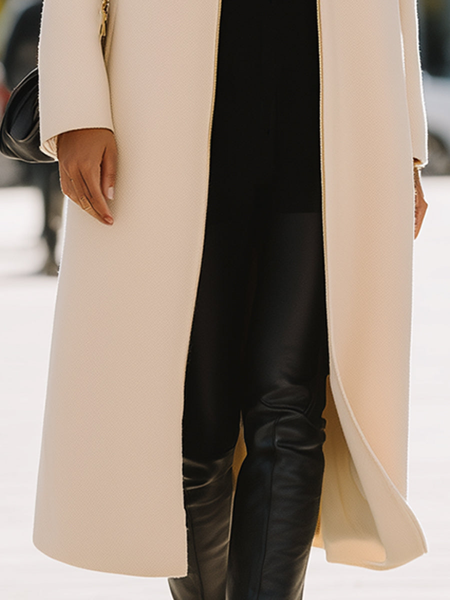 Ivory Zipper Up Minimalist Longline Coat
