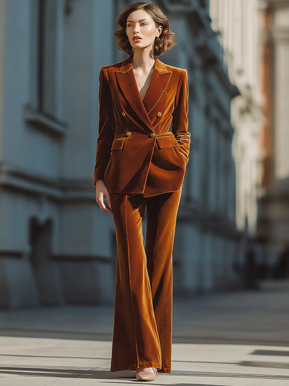 Caramel Velvet Tailored Suit Set