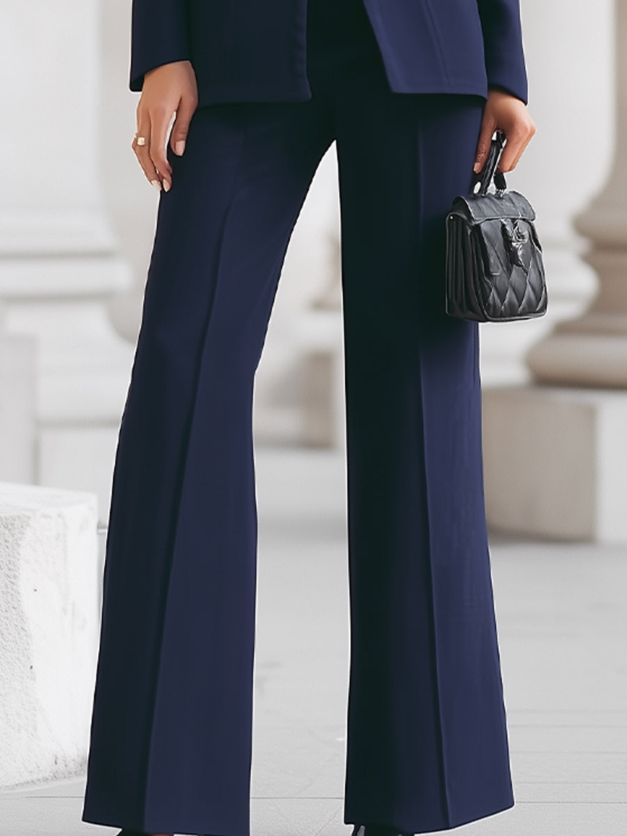 Natalie Sophisticated  High-Collar Blazer & Wide-Leg Trousers Set