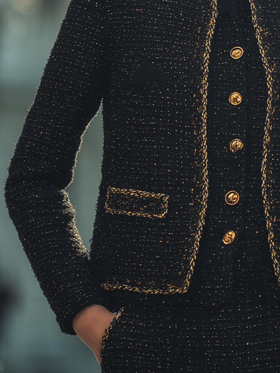 Noir Gold-Thread Tweed Jacket