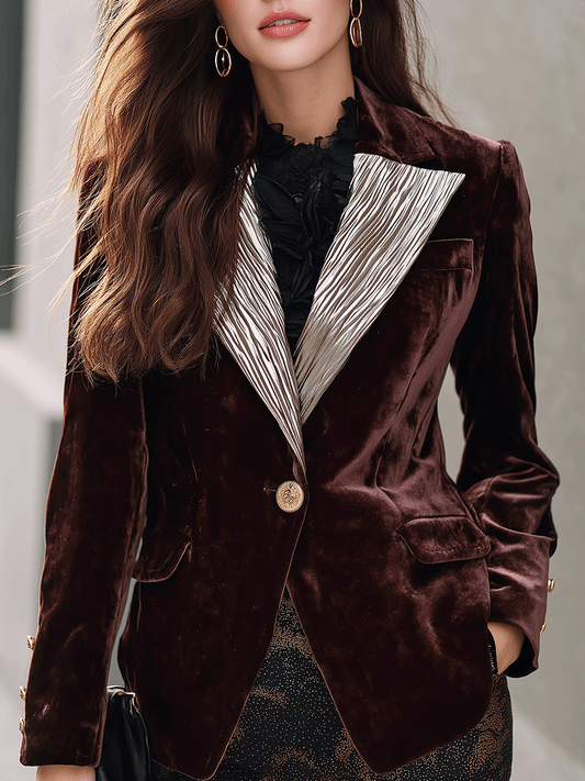 Bordeaux Velvet Blazer With Pleated Satin Lapel