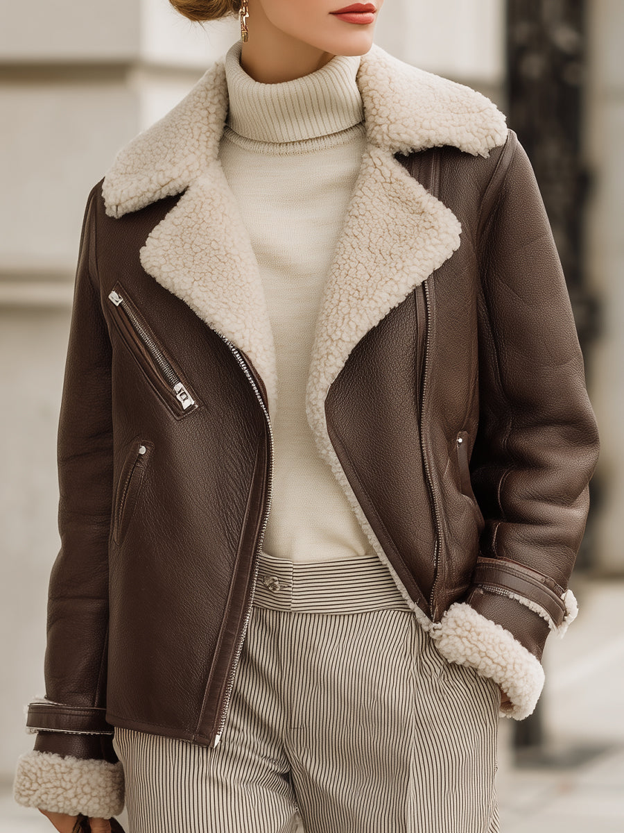 Mocha Shearling Aviator Jacket