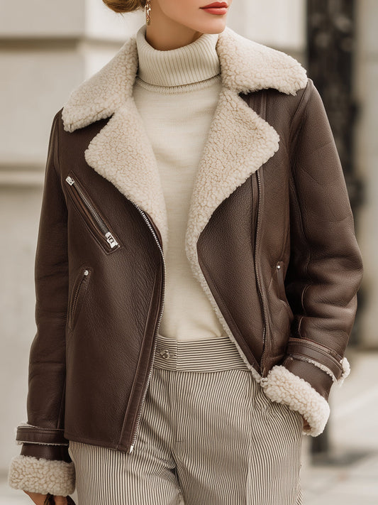 Mocha Shearling Aviator Jacket