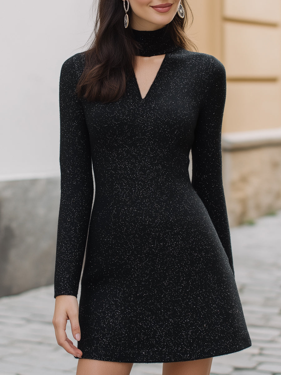 Long Sleeves Sparkle Cutout Mini Dress
