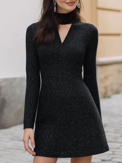 Long Sleeves Sparkle Cutout Mini Dress