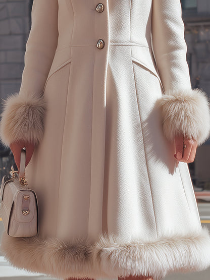 Mooyius Presents The Luxurious Cream Faux Fur - Trimmed Coat