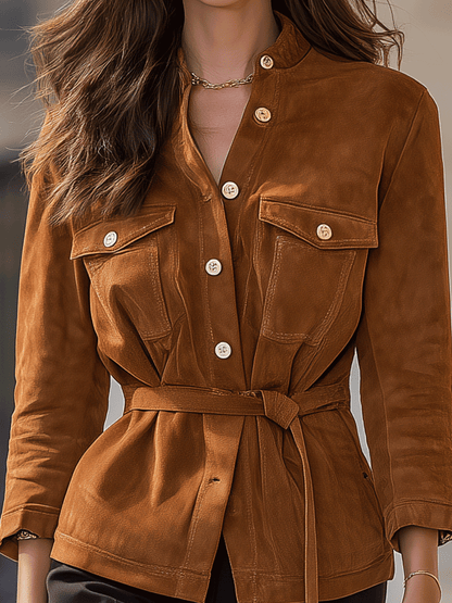 Chestnut Belted Suede Jacket