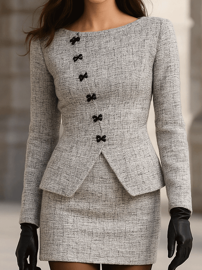 Parisian Tweed Bow Blazer And Skirt Set