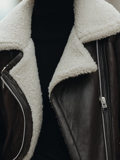 Black Shearling-Lined Moto Jacket