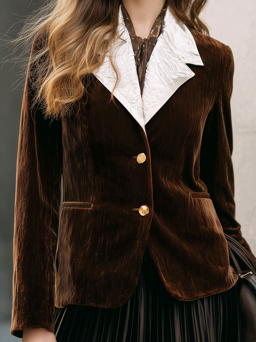 Chocolate Velvet Contrast-lapel Blazer