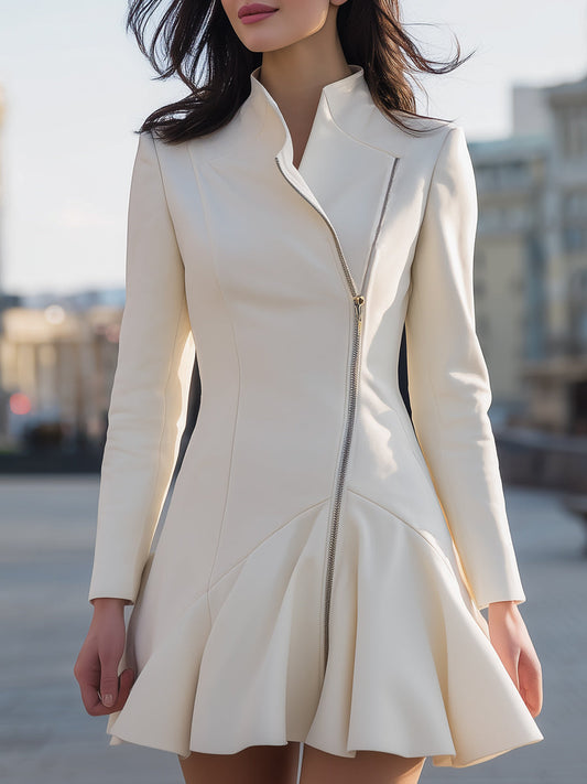 Asymmetric Zip Peplum Coat Dress