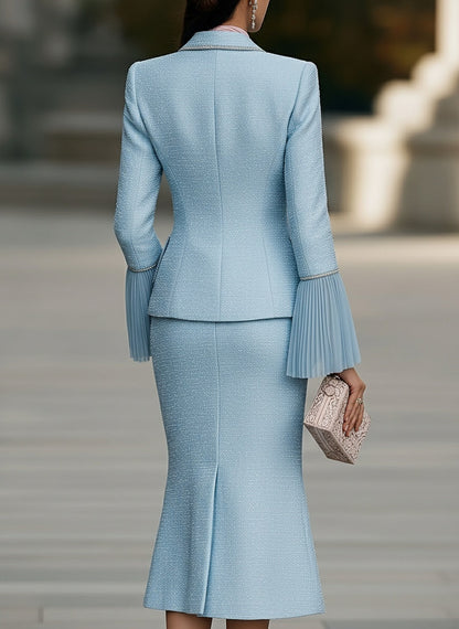 Elegant Powder Blue Tweed Skirt Suit Set