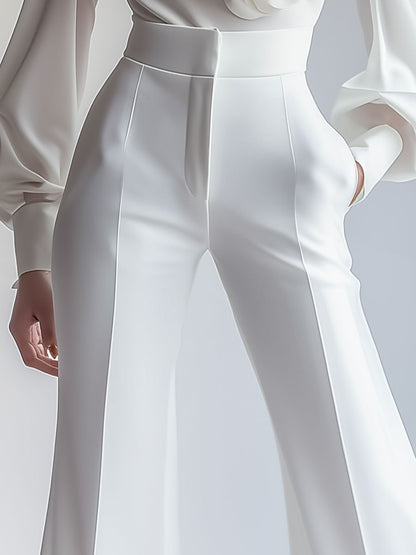 Elegant White High-Waisted Trousers