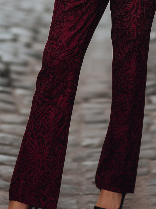 Burgundy Jacquard Pants with Intricate Jacquard Detailing
