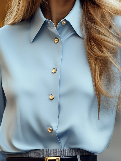 Powder Blue Button-Up Shirt with Gold Buttons