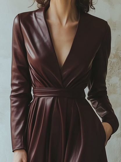 Chic Burgundy Leather Dress