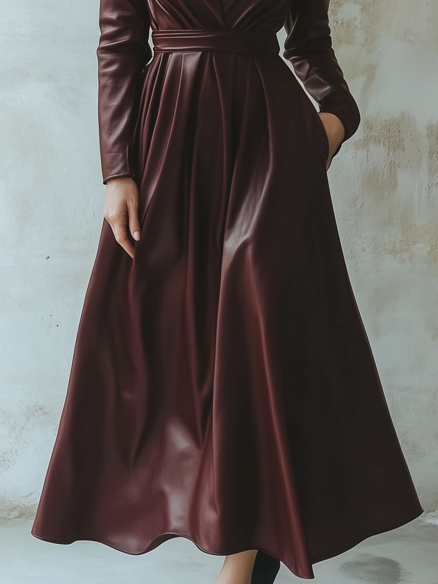 Chic Burgundy Leather Dress